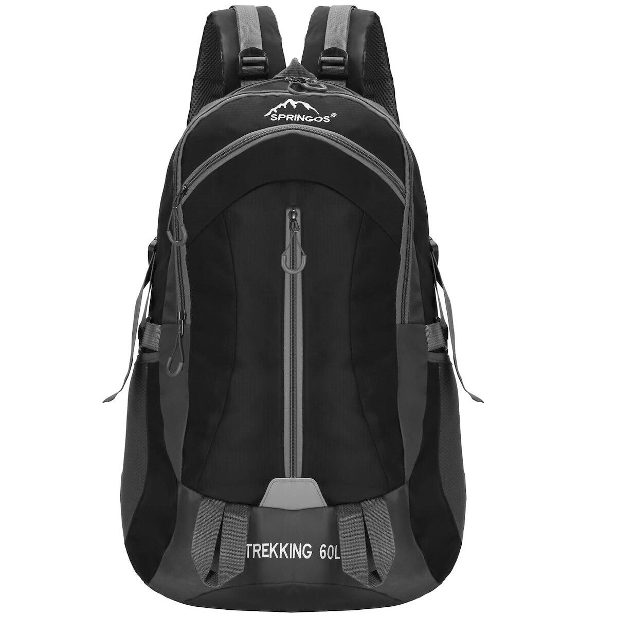 Plecak trekkingowy 60 L turystyczny survival, z osłoną przeciwdeszczową czarno-szary