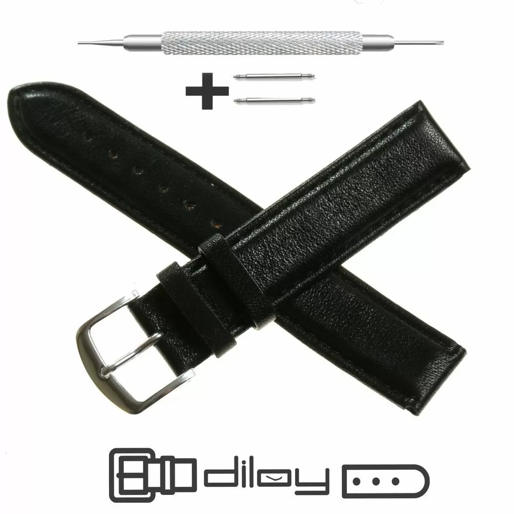 Czarny pasek 19 mm skórzany DILOY 302.19.01 + GRATIS dwa teleskopy i narzędzie