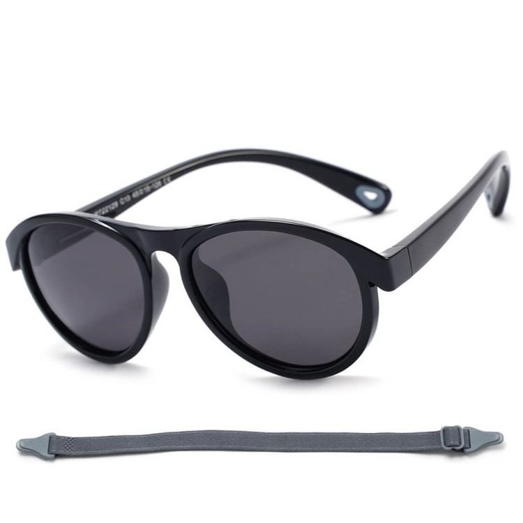 Dziecięce 3-6 lat gumowe okulary przeciwsłoneczne polaryzacyjne z gumką POL-JR-71 czarne