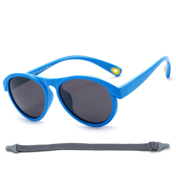 Dziecięce 3-6 lat gumowe okulary przeciwsłoneczne polaryzacyjne z gumką POL-JR-71A niebieskie