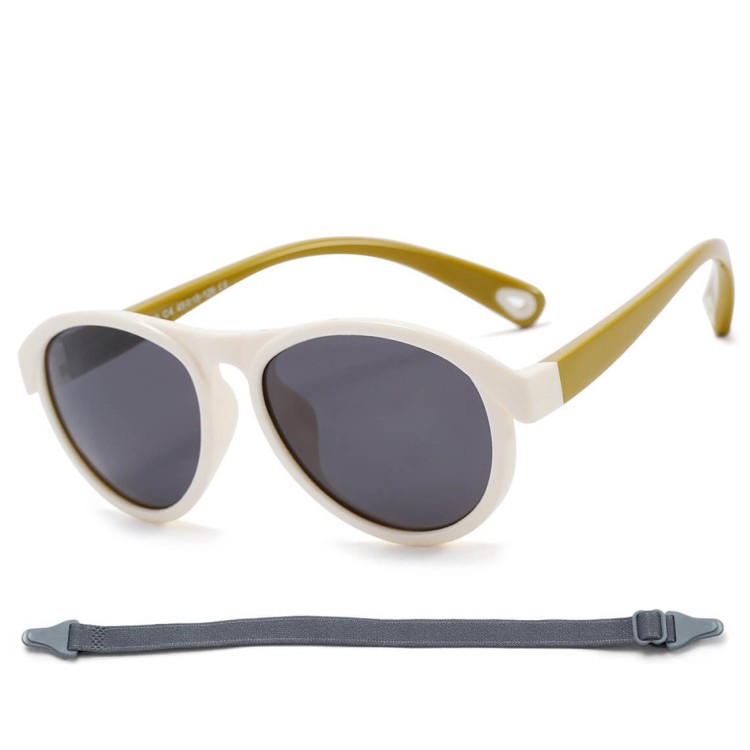 Dziecięce 3-6 lat gumowe okulary przeciwsłoneczne polaryzacyjne z gumką POL-JR-71C biały/oliwka