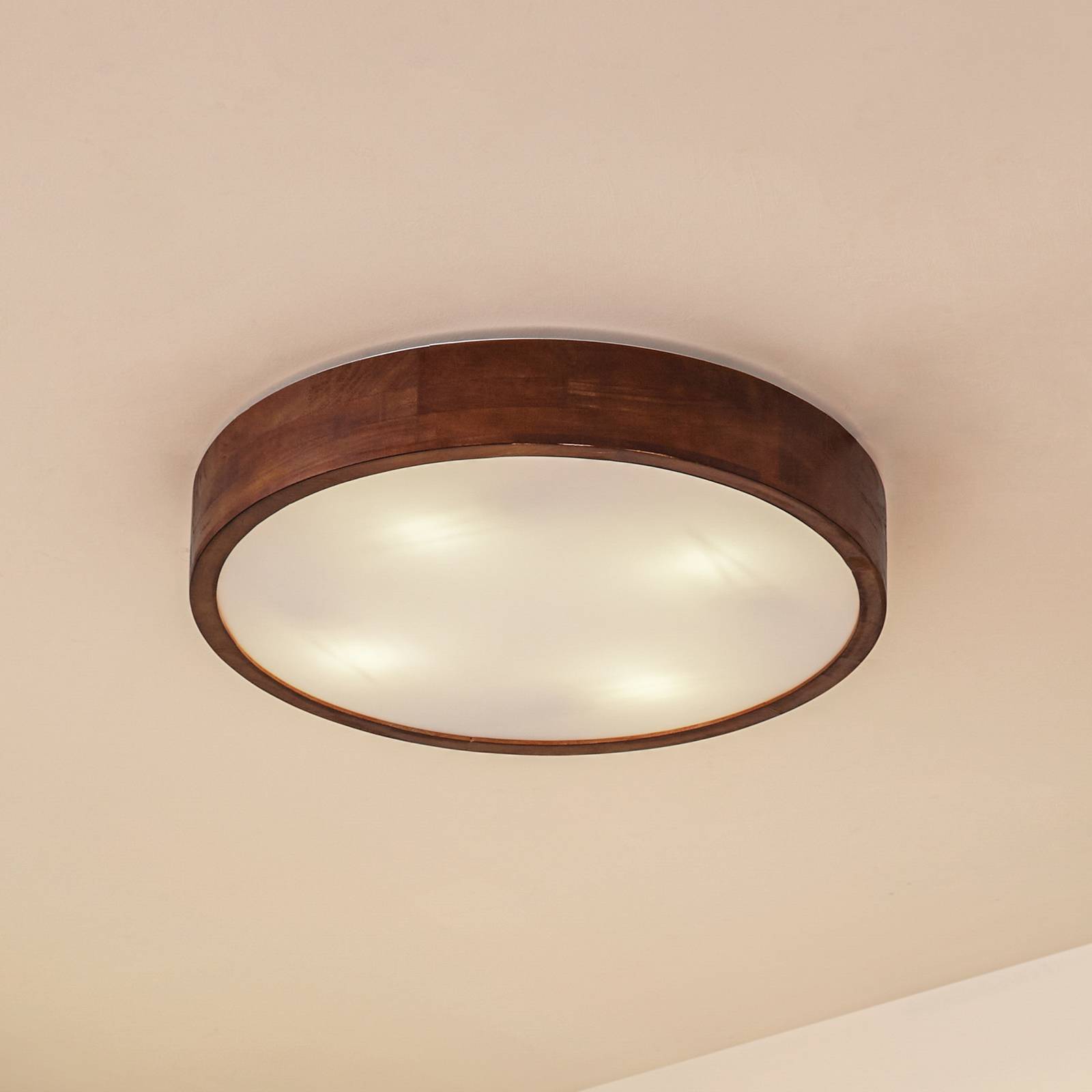 Lampa sufitowa Tanju Lindby, możliwość ściemniania, ciemne drewno, salon / jadalnia, drewno