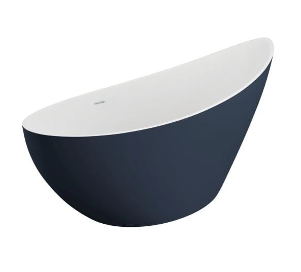 Polimat Wanna wolnostojąca Zoe 180x80 cm owalna granat syfon i przelew biały
