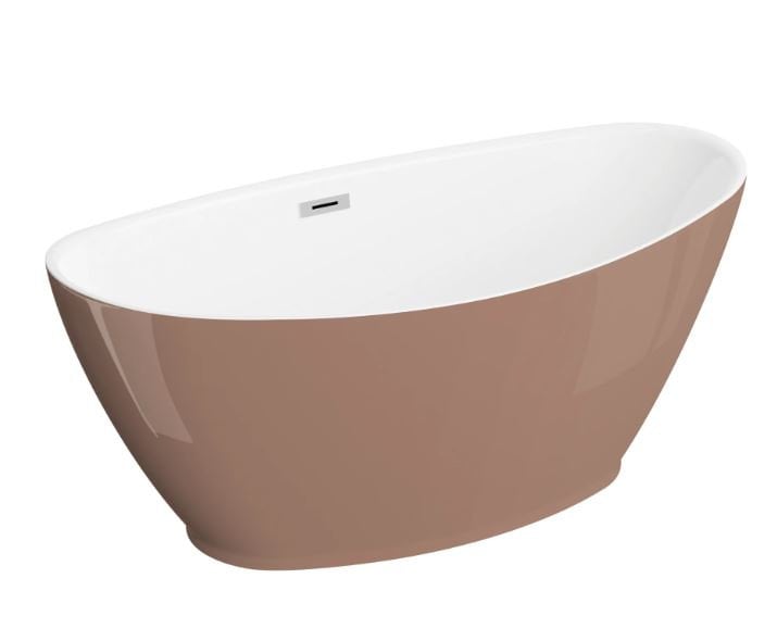 Polimat Wanna wolnostojąca Mango 150x75 cm owalna mokka syfon i przelew biały