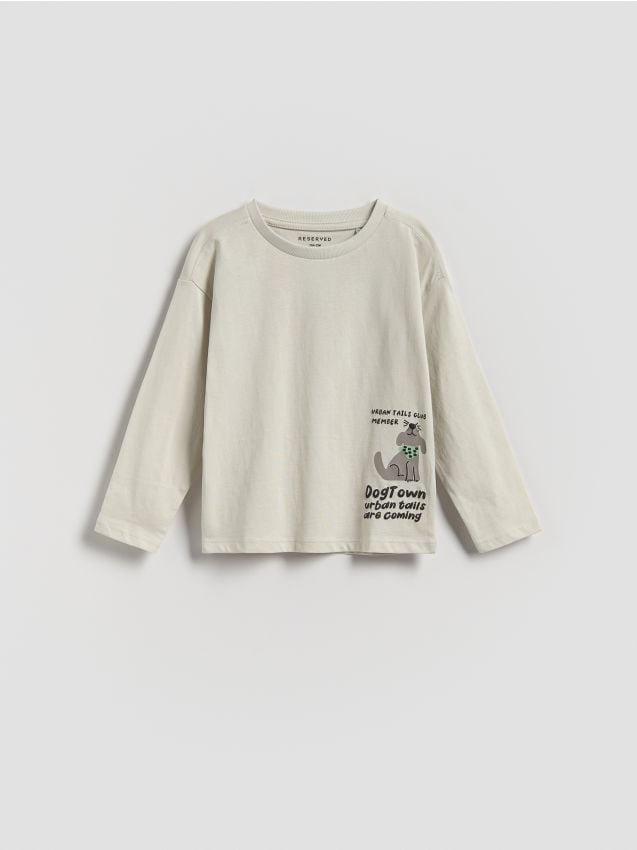 Reserved - Bawełniany longsleeve - jasnoszary