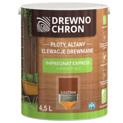 Drewnochron Impregnat EXPRESS szybkoschnący kasztan 4,5 l