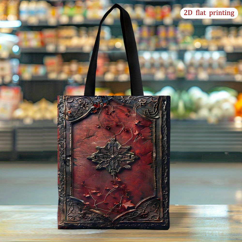 TEMU 1 sztuka Torba na Ramię z Nadrukiem Czerwonej Książki w Wzorze Liścia 2D, Przestronna i Stylowa, Lekka, Wytrzymała, Wielokrotnego Użytku -