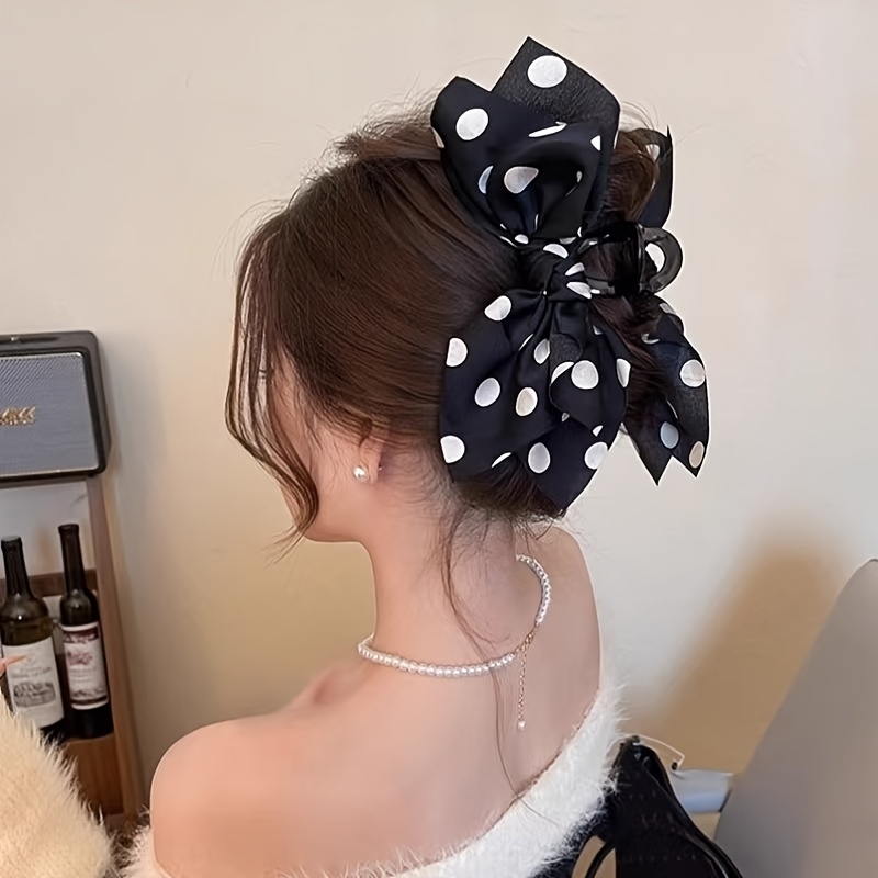 TEMU 1 szt. Elegancka Duża Spinka do Włosów w Stylu Vintage z Kokardą - Czarno-Biała w dla Kobiet, Pewne Trzymanie na Co Dzień, Dom, Plażę, Wakacje,