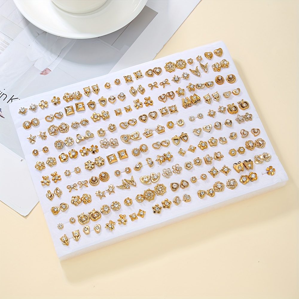 TEMU Zestaw 200 wykwintnych i kompaktowych kolczyków z motywami kwiatowymi, serc i kokardek, idealnych do noszenia na co dzień i na prezent dla