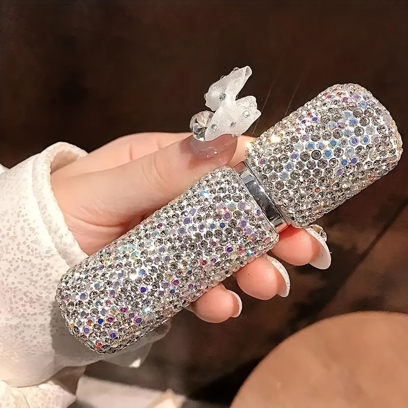 TEMU Atomizer do perfum Bling Bling Sparkling z ozdobą ze sztucznych diamentów, rozpylacz do mgiełki nawilżającej z próżniowym tłokiem, odpowiedni do