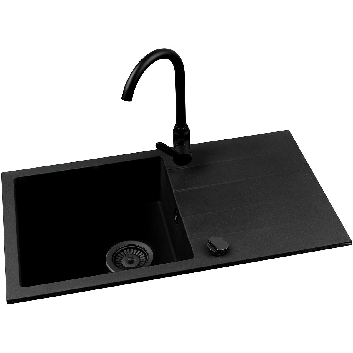 Zestaw granitowy Pyramis Zlewozmywak Athlos 76x43 1B1D Volcano + Bateria Lungo Black Edition