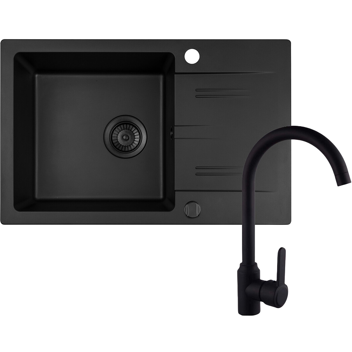 Zestaw granitowy Pyramis Zlewozmywak Karpathos 68x44 1B1D Volcano + Bateria Lungo Black Edition