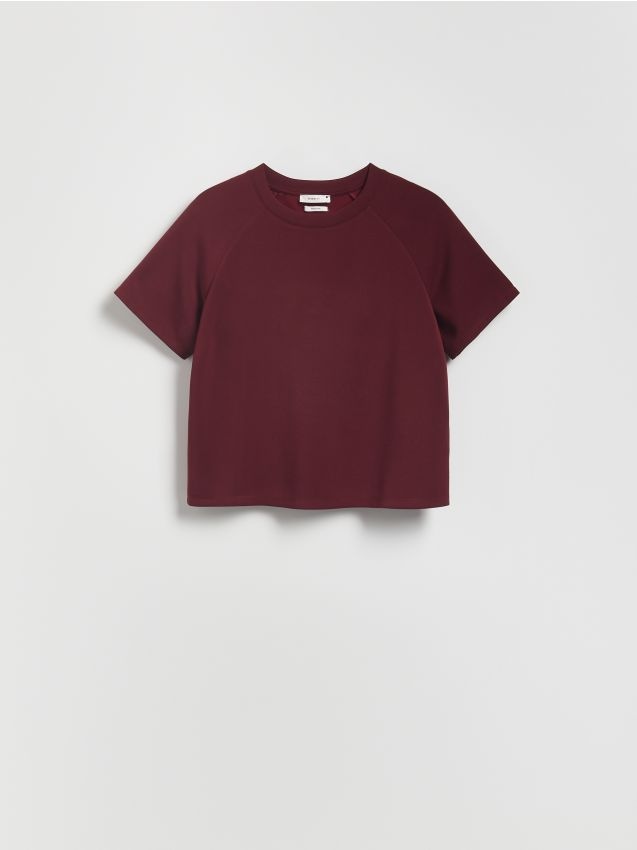 Reserved - T-shirt regular z modalem - bordowy