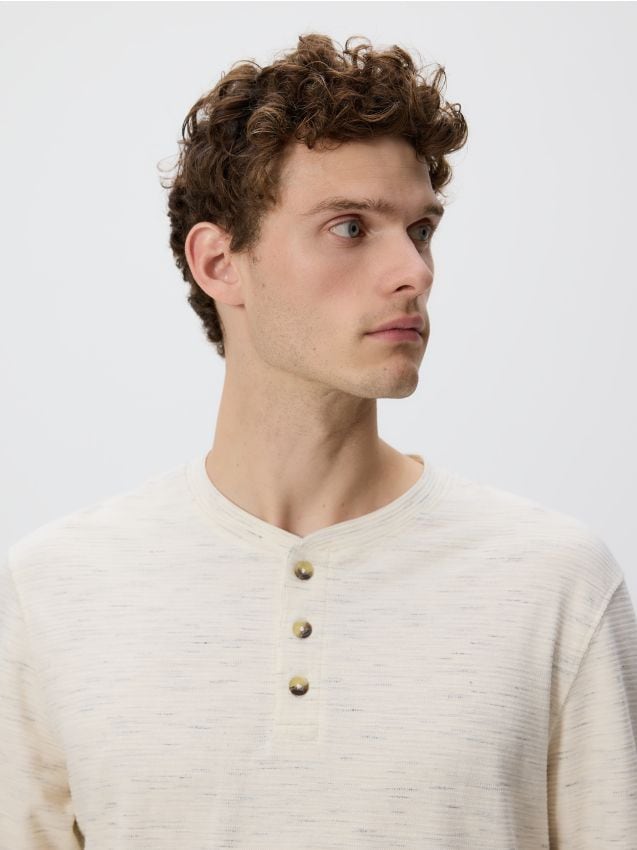 Reserved - Bawełniany longsleeve - beżowy