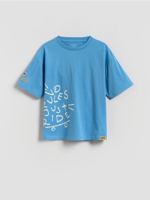 Reserved - Bawełniany t-shirt z nadrukiem - niebieski