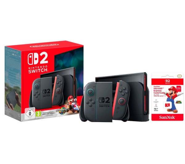 Nintendo Switch 2 Joy-Con Czarny + Mario Kart World + Karta pamięci SanDisk microSDXC Expres 256GB