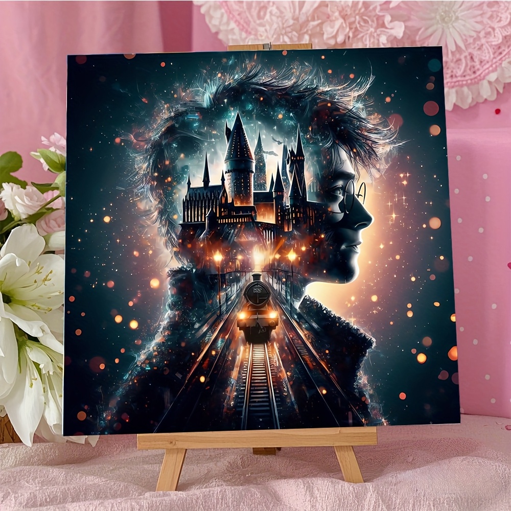 TEMU 1 szt. Harry Potter 5D DIY Kit do malowania diamentów - Świetny zamek Hogwarts i pociągu, trwały zestaw do malowania na płótnie, różne rozmiary,