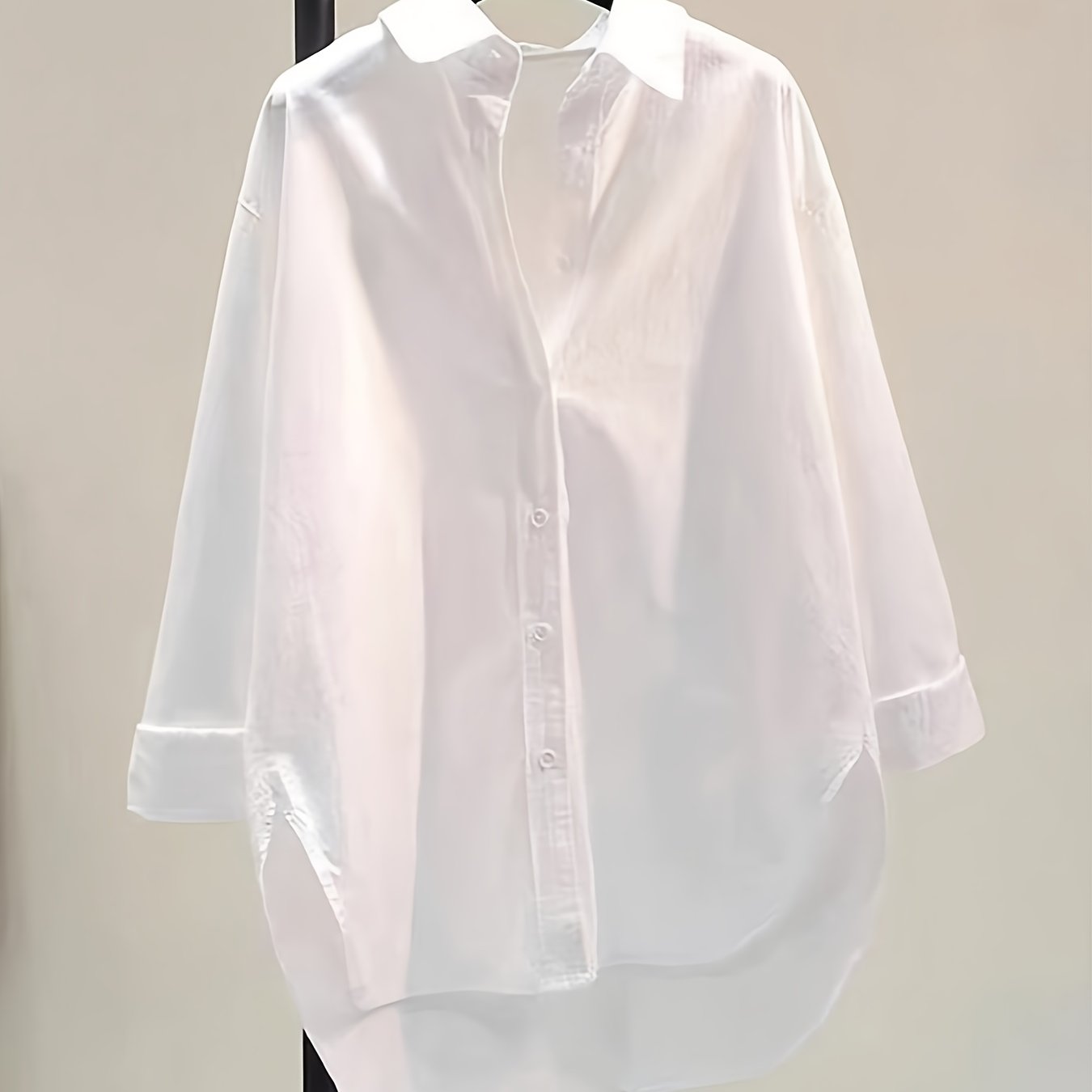 TEMU Klasyczna Biała Koszula Damska z Długim Rękawem - Casualowa, Jednokolorowa, Prześwitująca Tkanina do Prania w Pralce, Spiczasty Kołnierzyk na