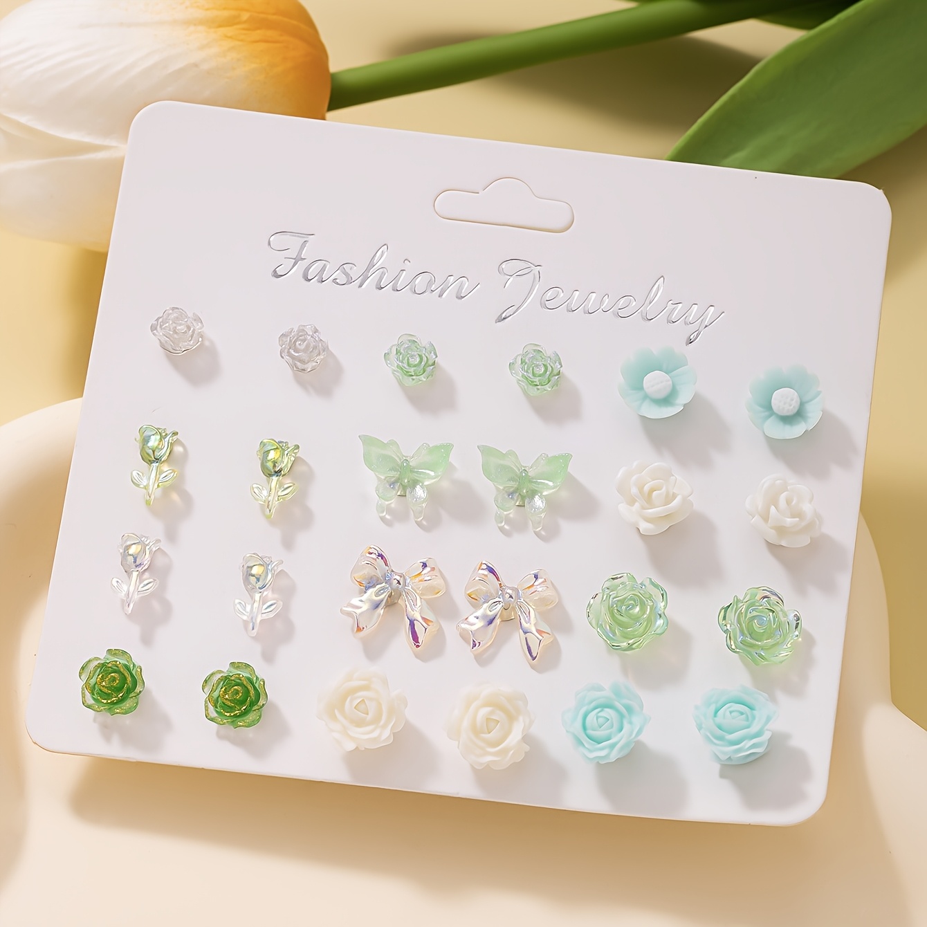 TEMU 1 12 Par Modnych, Świeżych, Słodkich Kolczyków z Kwiatowymi Kokardami dla Kobiet, Biżuteria na Codzień, Wieloczęściowy Zestaw na Prezent