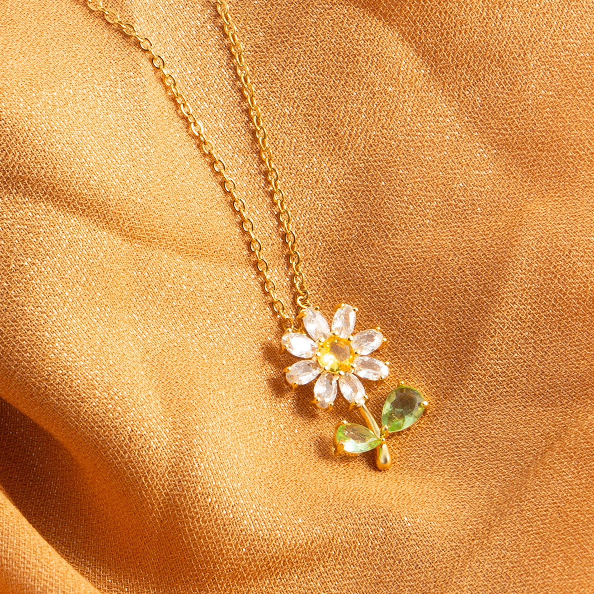 TEMU LNCHRAN Naszyjnik dla Kobiet z Wisiorkiem Słonecznik i Kryształkami - Stal Nierdzewna, Hipoalergiczny, Uroczy Wiejski Styl z Powłoką Słonecznika