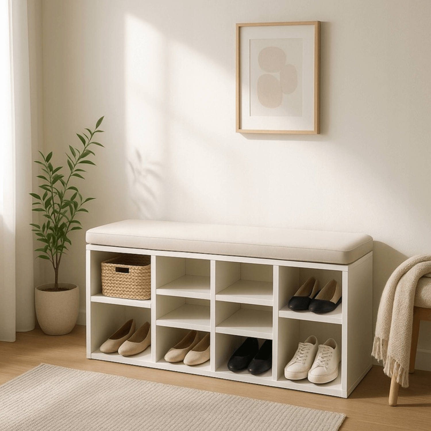 Szafka na Buty z Siedziskiem AXEL 104 cm do Przedpokoju Biała Nowoczesna