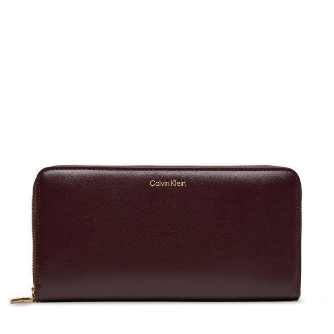 Duży Portfel Damski Calvin Klein Ck Large Zip Around LV04F1093G Bordowy