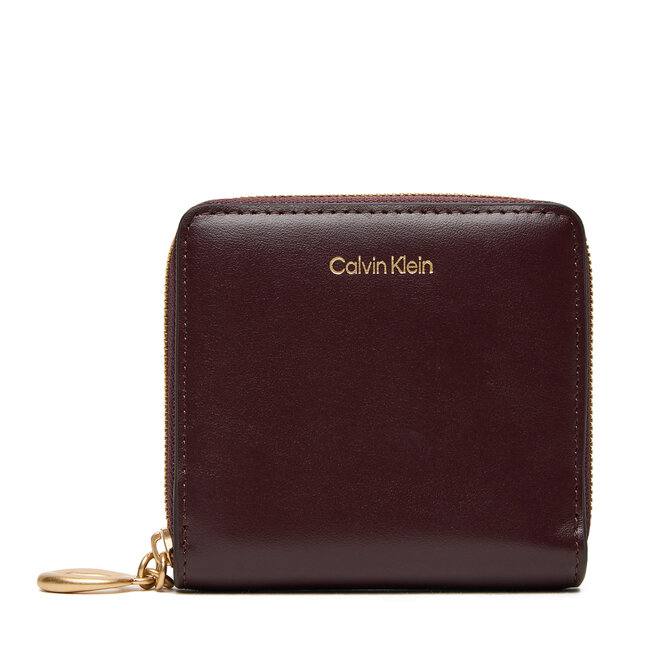 Mały Portfel Damski Calvin Klein Hardware Square Zip Around LV04F1044G Bordowy