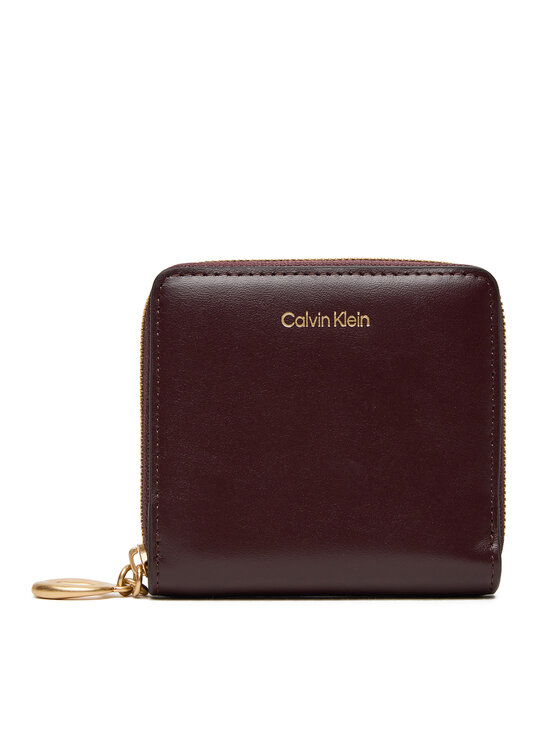 Calvin Klein Mały Portfel Damski Hardware Square Zip Around LV04F1044G Bordowy