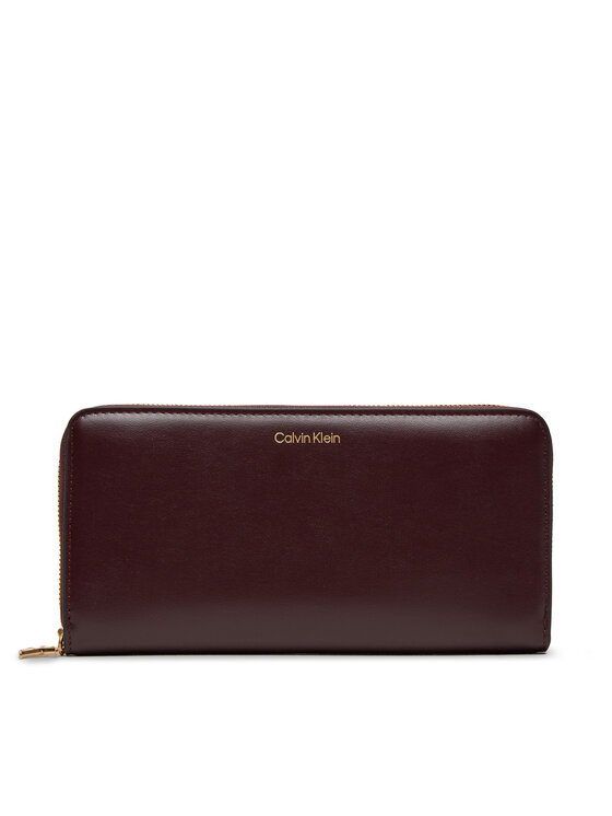 Calvin Klein Duży Portfel Damski Ck Large Zip Around LV04F1093G Bordowy