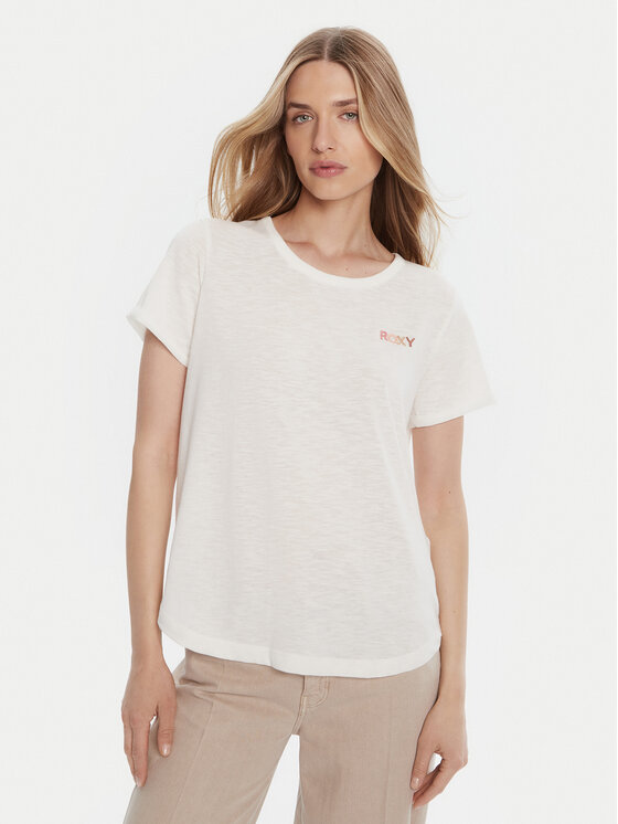 Roxy T-Shirt ERJZT05731-WBK0 Biały Regular Fit