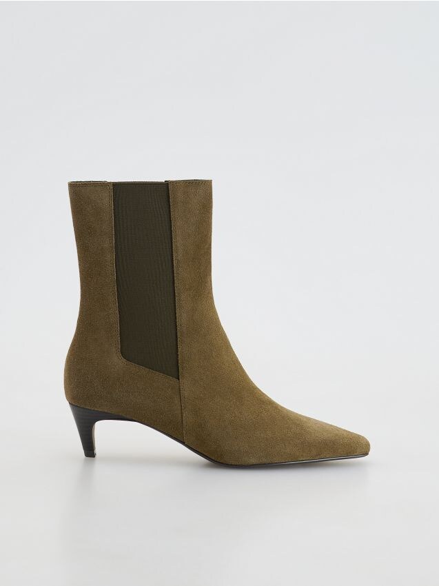 Reserved - Zamszowe botki na obcasie - ciemnozielony