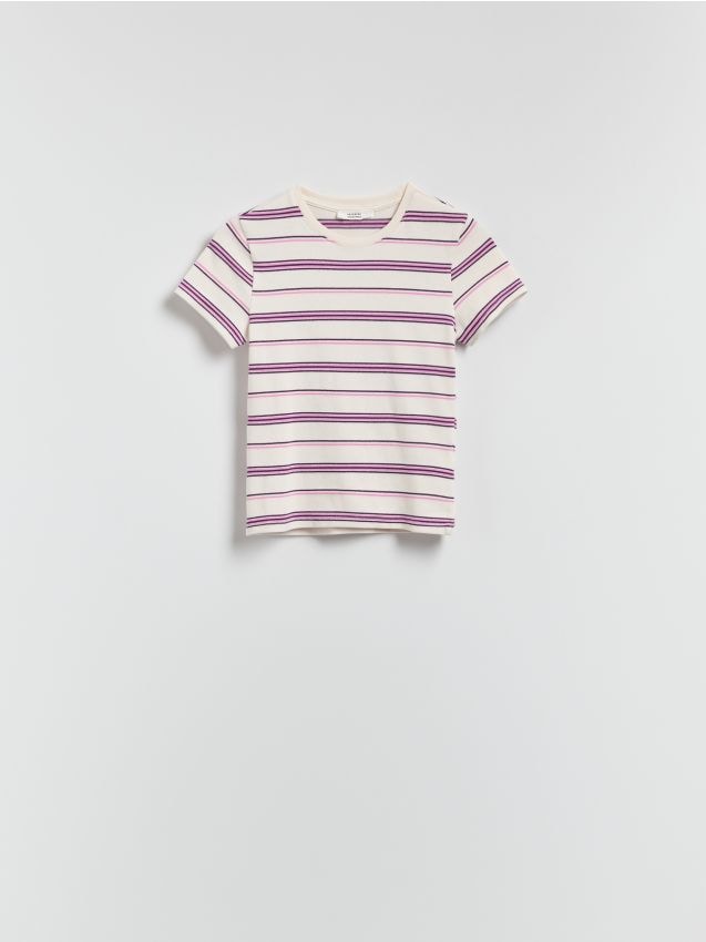 Reserved - T-shirt w paski - ciemnofioletowy