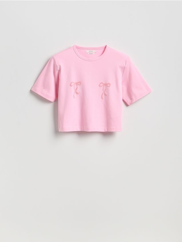 Reserved - T-shirt z poduszkami na ramionach - różowy