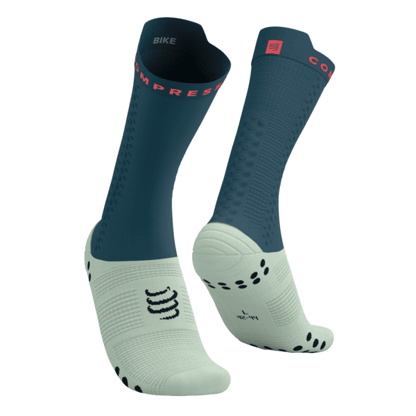 COMPRESSPORT Skarpetki rowerowe PRORACING SOCKS V4 BIKE stargazer/aqua/fluo red