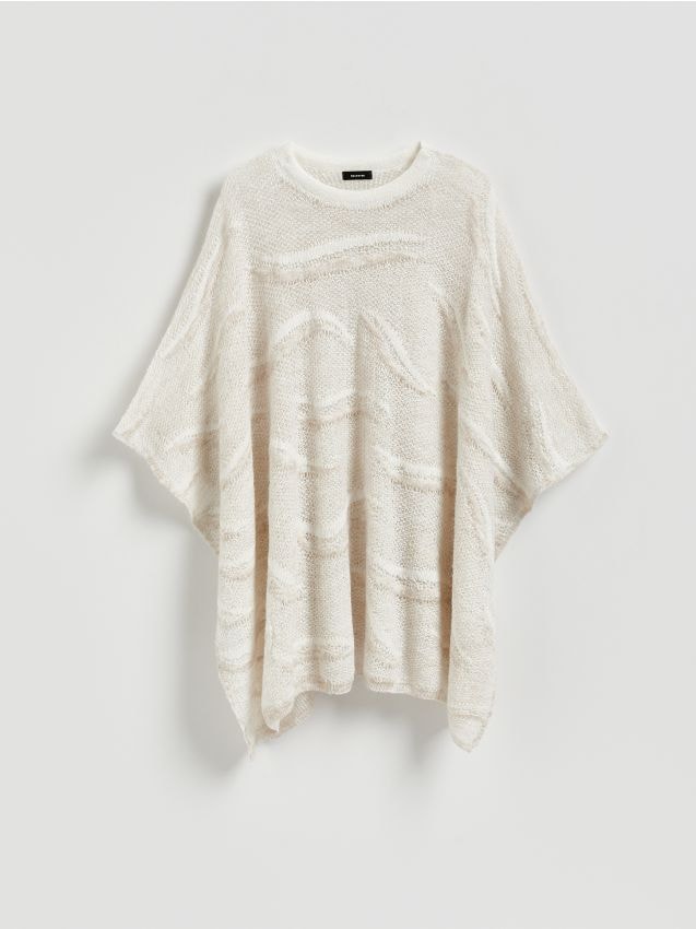 Reserved - Ponczo z domieszką wełny - złamana biel