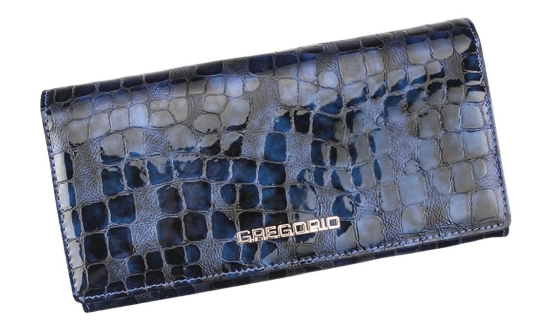 Portfel Damski Skórzany GREGORIO Długi Max Z Klamrą Lakierowany FS-100 NIEBIESKI RFID 18,5 x 9,5 x 3,5 [cm]