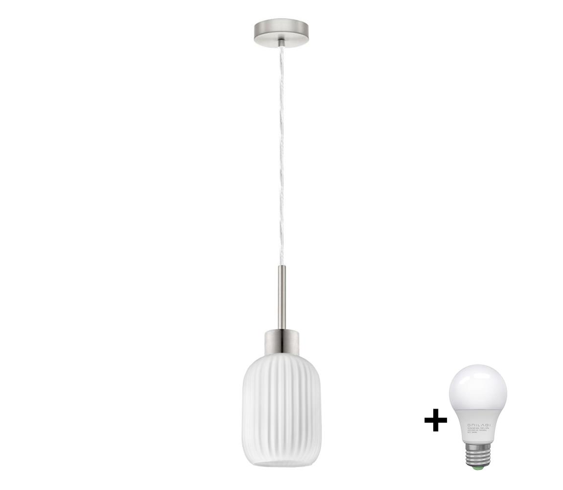 LED lampa wisząca HARMA 1xE27/60W/230V, średnica 14 cm, matowy chrom/biały