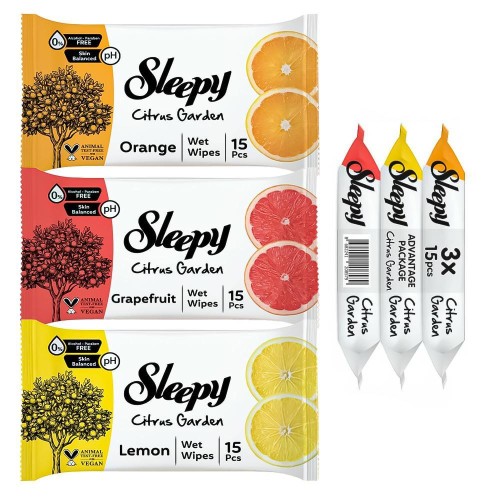 Sleepy Citrus Garden 3×15 szt. – chusteczki odświeżające o cytrusowym zapachu