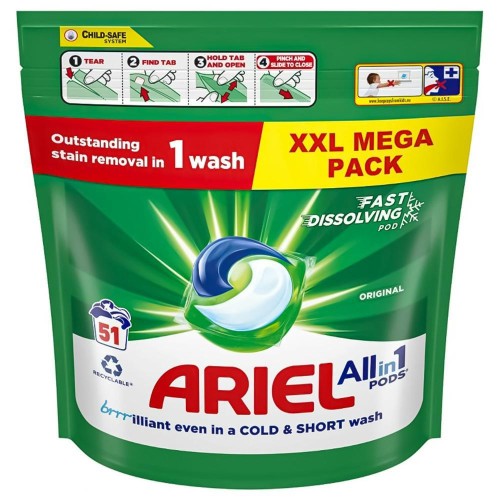 Ariel Original Allin1 51 kapsułek – kapsułki do prania białego i kolorowego