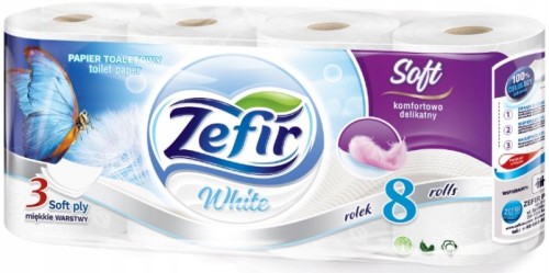 ZEFIR Biały 8 rolek 3 warstwowy 18m rolka papier toaletowy