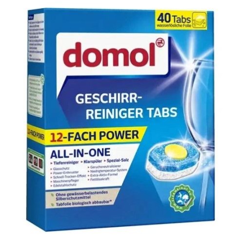 Domol All in 1 40 sztuk – niemieckie kapsułki do zmywarki, skuteczne mycie i nabłyszczanie naczyń
