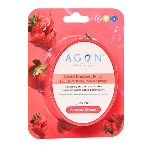 Agon Shower Sponge Strawberry 125g gąbka kąpielowa do ciała nasączona mydłem