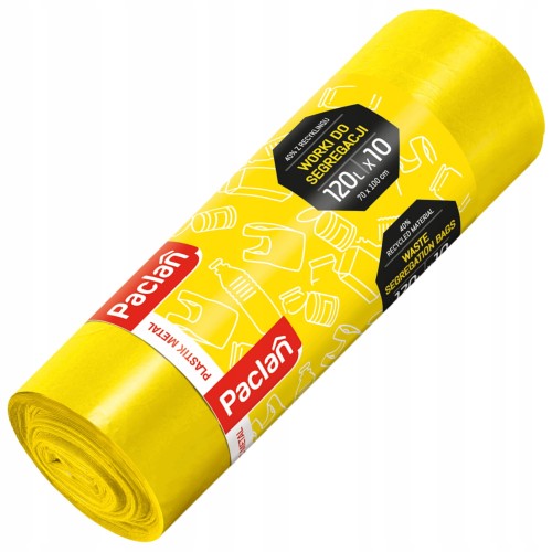 Paclan worki do segregacji śmieci żółte 120l 10szt metal/plastik