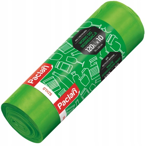 Paclan zielone worki do segregacji śmieci 120l 10szt szkło