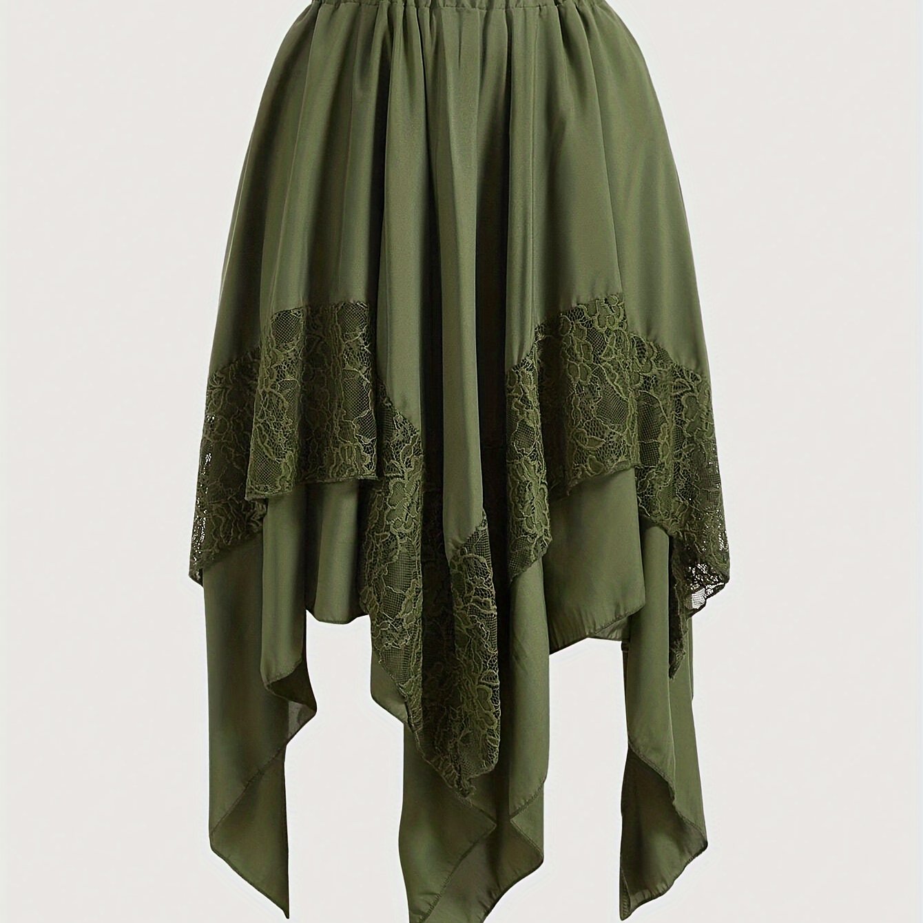 TEMU Spódnica z asymetryczną falbaną i sznurowaniem, elegancka rozkloszowana spódnica z elastycznym pasem na wiosnę i jesień, odzież damska