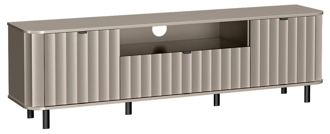 Szara ryflowana szafka RTV z szufladą glina - Egesio 7X