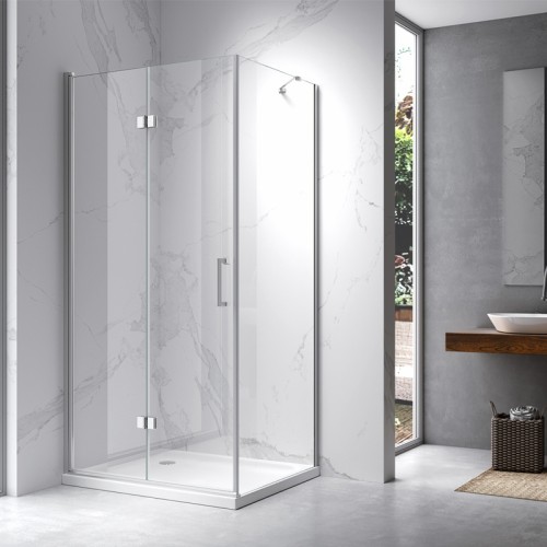 HYDROSAN Kabina prysznicowa prostokątna narożna 110x90x195 drzwi pojedyncze składane chrom szkło transparentne uniwersalna z powłoką Nano Glass ZES-KZ20E-110X90