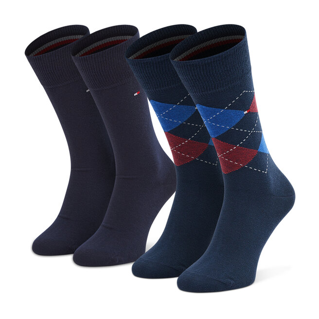 Zestaw 2 par wysokich skarpet męskich Tommy Hilfiger 100001495 Granatowy