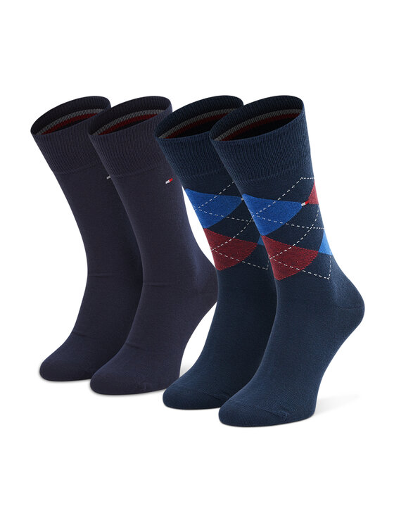 Tommy Hilfiger Zestaw 2 par wysokich skarpet męskich 100001495 Granatowy