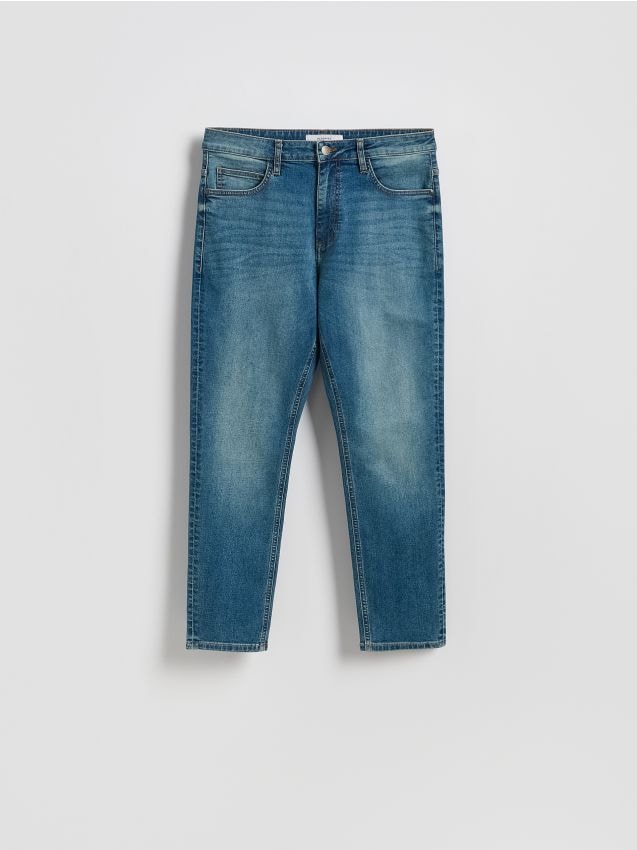 Reserved - Jeansy carrot slim z efektem sprania - indigo jeans